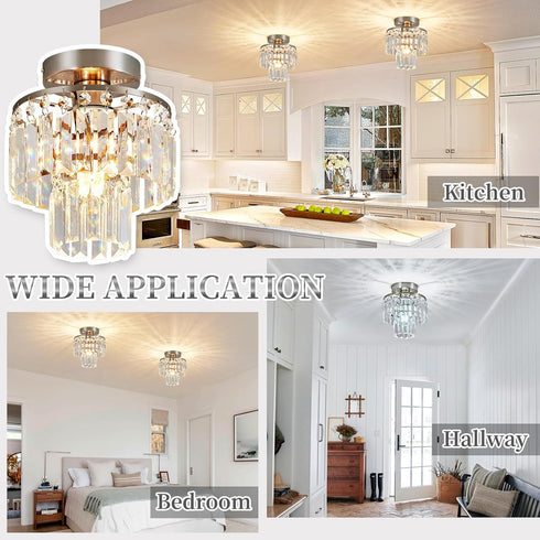 K9 Room,1-Light E26 Crystal Ceiling Chandelier,Mini Chandelier Light Fixture with Crystals,Brushed Nickel Finish