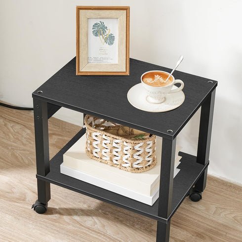 HOOBRO 2-Tier Printer Stand with Charging Station, Under Desk Printer Table, Printer Cart with Storage Shelves, Black