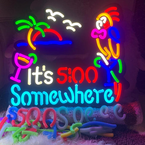 5:00 Jigsaw Puzzle IT'S FIVE OCLOCK SOMEWHERE Neon Light Sign, Man Cave Men LED Light, Home Wall Signs Gifts