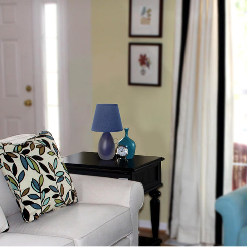 LT1197-BLU-2PK 9.45" 2-Pack Set, Simple Designs Chic and Sleek Oblong Mini Oval Ceramic Table Lamp for Living Room