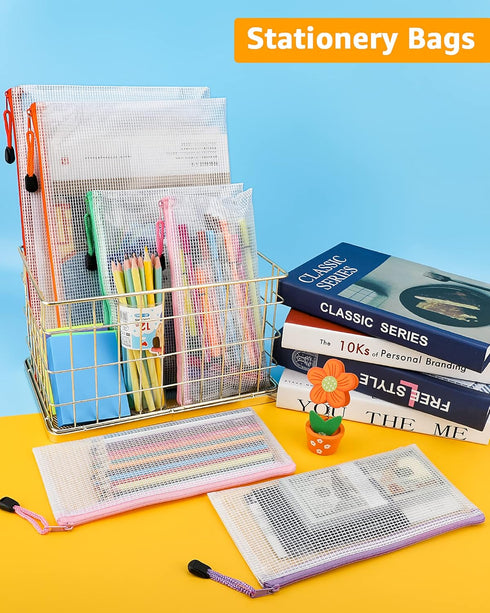 Umriox Zipper Mesh Document Pouch, 6 Assorted Sizes, Clear Waterproof Zipper Pouches for Craft Projects