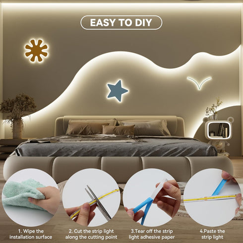 20ft/6.1m,CRI 90+ 4000K DC24V MIWISE COB LED Strip Natural White High Lumen Super Bright Flexible LED Tape Light