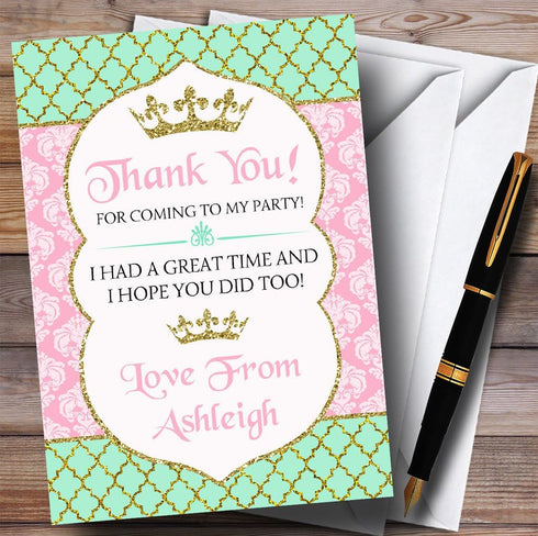 The Card Zoo Pink Green & Gold Princess Royal Party Thank You Cards