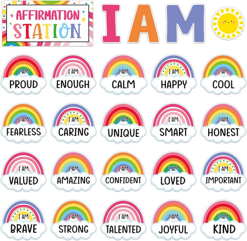Frienda Rainbow Affirmation Station Bulletin Board Set, Motivational Posters for Classroom Mirror Growth Mindset Decor