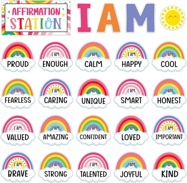 Frienda Rainbow Affirmation Station Bulletin Board Set, Motivational Posters for Classroom Mirror Growth Mindset Decor