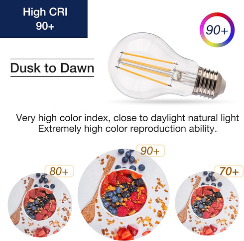 FLSNT Dusk to Dawn Outdoor Sensor A19 LED Edison Bulbs 2 Pack, 7W (60W Eqv.), 800LM, Vintage Filament