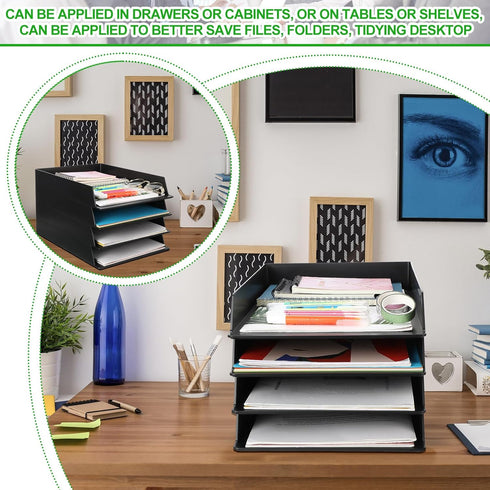 Wenqik 6 Pcs Stackable Paper Trays, Rectangular Plastic Desk Tray Holder for Document Organizer in Black