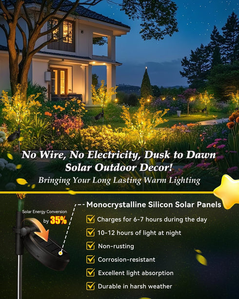IP65 4 Pack, 7-Stems Neporal Garden Solar Lights Outdoor Waterproof Dusk to Dawn Golden Solar Flowers, Bigger Solar