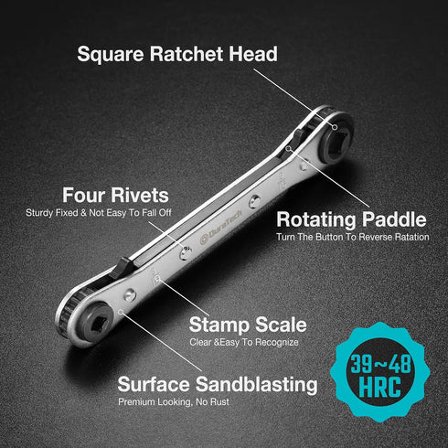 DURATECH HVAC Service Wrench, Refrigeration Wrench, 4 IN 1 Service Wrench, 3/16", 1/4", 5/16", 3/8", for Air Conditioning, Refrigeration Equipment, with Hex Bit Adapter by DURATECH