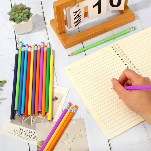 Whaline 48Pcs Colorful Pencils with Erasers - Rainbow Color Wooden Pencils Unsharpened for School and Office Stationery