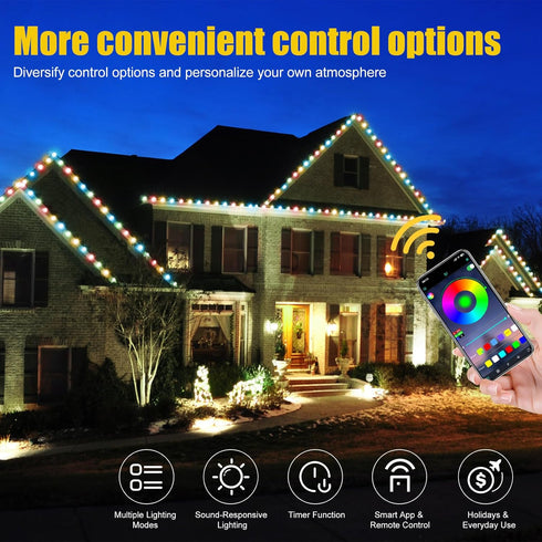 100 2-in-1 FT Permanent Outdoor Lights, Waterproof Eaves & Ground Stakes LED String Lights with App/Remote Control