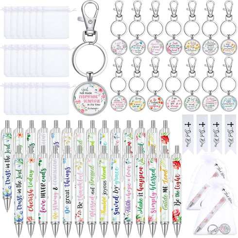 Jetec Christian Gift Set - Floral Bible Verse Ballpoint Pens, Keychains, Mini God Bless Cards, Religious Gifts