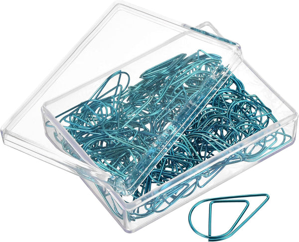 MECCANIXITY Paper Clip Drop-Shaped Decorative Clips with Box, 1 Inch Blue for Organizing Office Home, 100 Pack