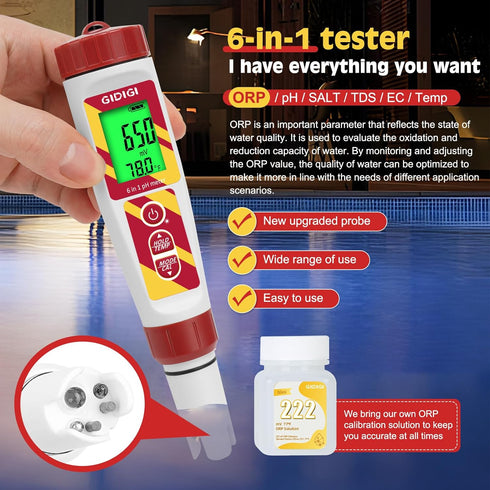 6 1 Pool Salt Tester & PH Meter, Digital Salinity Meter and PH Tester for Aquarium and Pool Saltwater Water