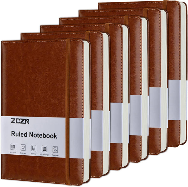 ZCZN Lined Journal Notebooks for Work, 5.5x8.3 in, 192 Pages, Hardcover Leather
