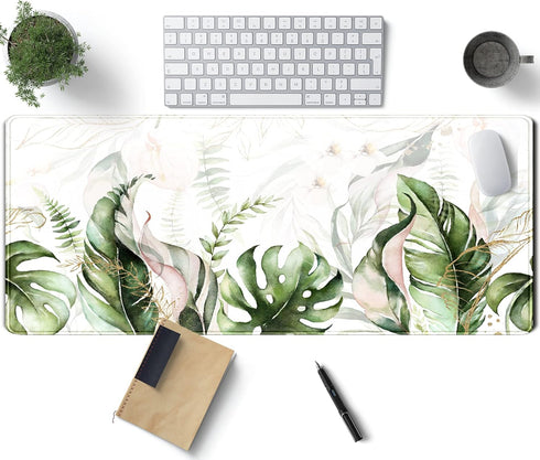 Green Tropical Leaves Desk Mat XL - Large Gaming Mouse Pad for Laptop, Keyboard, Office Decor, 31.5x11.8 in