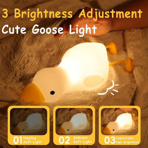 Cozy Dimmable 3 Lying Goose Night Light, Colors Night Light for Kids, Cute Silicone Squishy, Rechargeable Bedside Touch