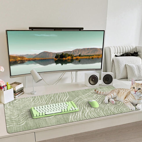 iCasso Desk Cover Mat Green,Extra Large Mouse Pad for Laptop,Anti-Slip Keyboard Pad with Stitched Edges,Cute Girly