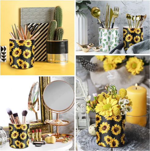 WAVEYU Cute Floral Pattern Pen Holder, Durable Ceramic Pencil Cup for Desk, Makeup Brush Organizer for Girls Women,