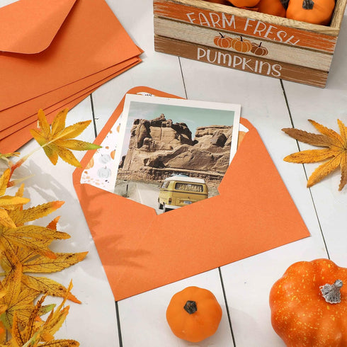Whaline 50Pcs Fall Invitation Envelopes, Orange Pumpkin Greeting Card Holders with Stickers, V-Flap Envelopes Gift Card