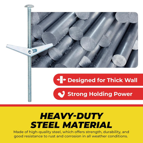 QUALIHOME Spring Toggle Bolt Anchors, Heavy Duty Wall Anchors for Hanging Items, 10 Pack (1/4" x 6")