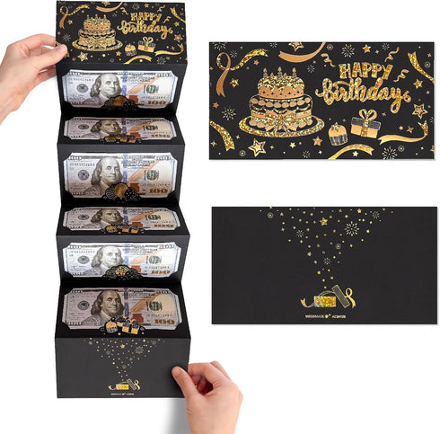 Black Gold Happy Birthday Money Envelope for Cash, DIY Money Holder with