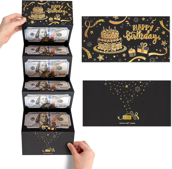 Black Gold Happy Birthday Money Envelope for Cash, DIY Money Holder with