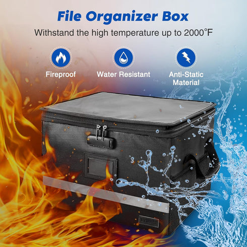 Fireproof Document Box with Lock, Waterproof File Safe Box, Anti-Static Collapsible Portable Office Home File Cabinet