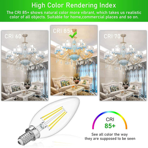 winshine E12 Candelabra LED Bulbs Dimmable 4000K Daylight, 60W Equivalent, 6 Pack