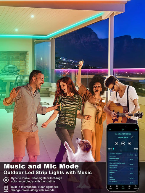 Ledagic 50ft (1 Ip65 Outdoor Led Strip Lights Waterproof Roll), Outside Led Light Strip Waterproof with Remote and App