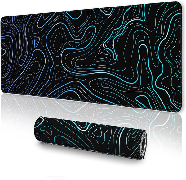 UJoowalk Large Topographic Mouse Pad, XL Gaming Mousepad, Desk Mat 31.5 x 11.8 in, Black White Minimalist Contour for