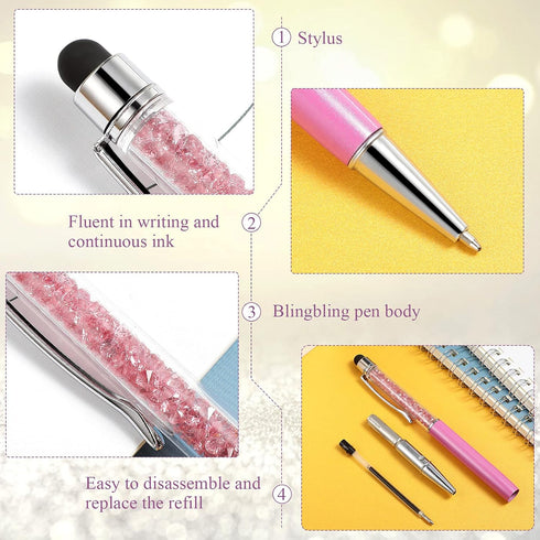 Hestya 26 Pieces Crystal Stylus Ballpoint Pens, Capacitive Stylus for Touch Screens, Glitter Diamond Bling Black Ink