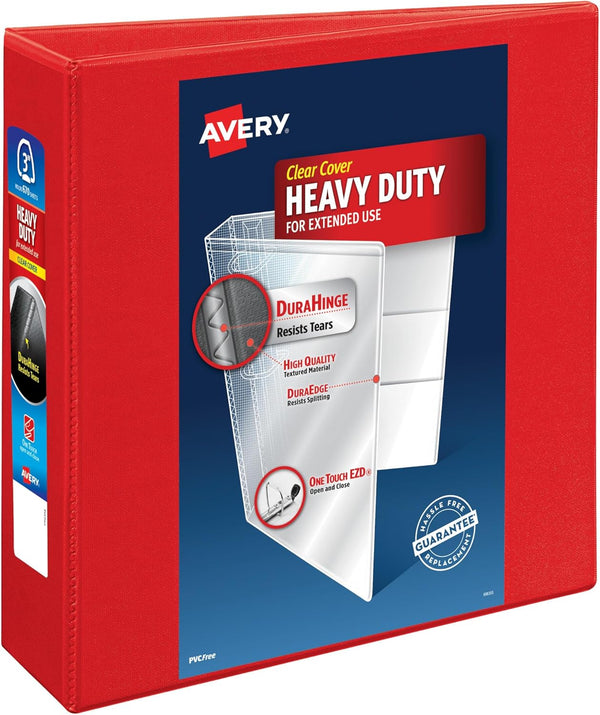Avery Heavy-Duty View Binder, 3 Inch, 1 Red Binder, 3 Ring EZD Rings, 3.5 Inch Spine (79325)