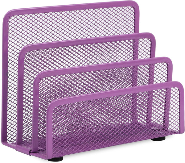 EASEPRES Desk Mail Organizer, Small Letter Sorter, Metal Mesh with 3 Vertical Compartments, Purple 1 Pack