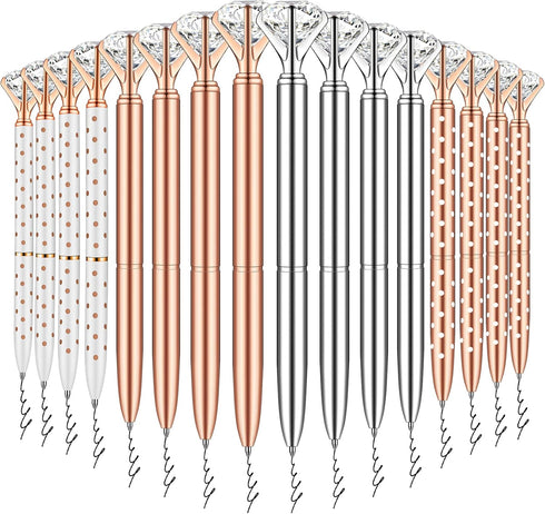 PASISIBICK 16 Pcs Big Diamond Pens, Bling Wedding Crystal Metal Ballpoint Pens with Black Ink (4 Mixed Colors)