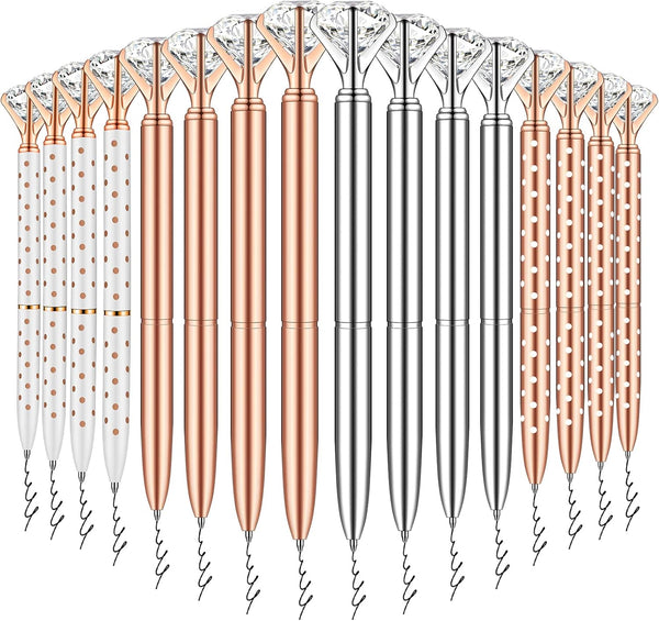 PASISIBICK 16 Pcs Big Diamond Pens, Bling Wedding Crystal Metal Ballpoint Pens with Black Ink (4 Mixed Colors)