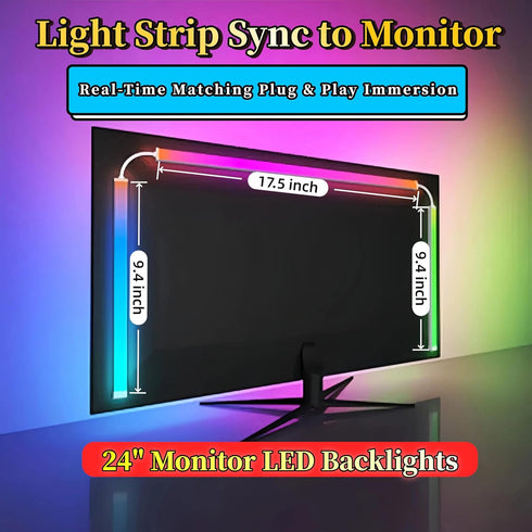 wacuaao 24 Inch Setup (24 inch) Monitor Backlight - Reactive LED Strip for PC and Mac - Screen Color and Music Sync
