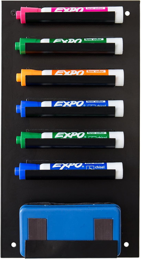 MyGit Wall Mounted Black Metal Marker Holder, 7 Slots for Dry Erase Markers and Eraser, Whiteboard Rack