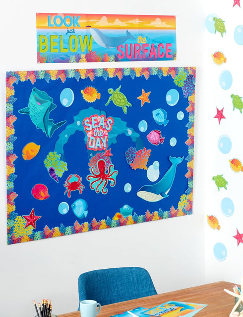 Eureka Seas The Day Marine Life Classroom Bulletin Board Set - 42 Pieces for Teachers