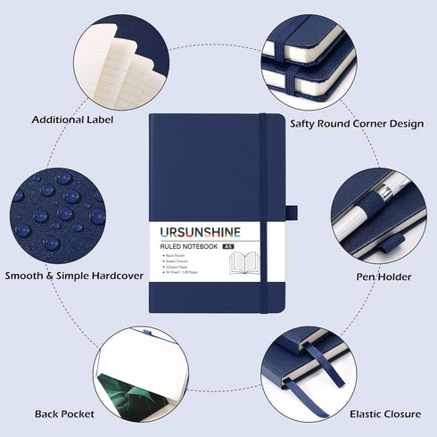 Ruled Notebook/Journal, Classic Lined Journal, 5.3'' x 8.26'', Hardcover with Thick Paper, Dark Blue