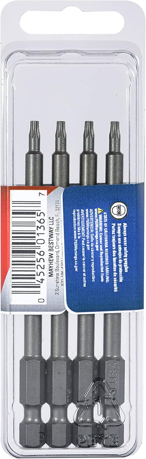 Mayhew Tools 19333-4 USA Torx Power Bit T9 x 3.5", 4-Pack for Power Tools