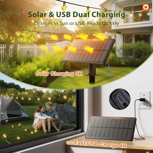 25FT G40 13 Bulbs, 3 Dimmable addlon Solar Powered Outdoor String Lights Waterproof with Remote, Solar Powered String
