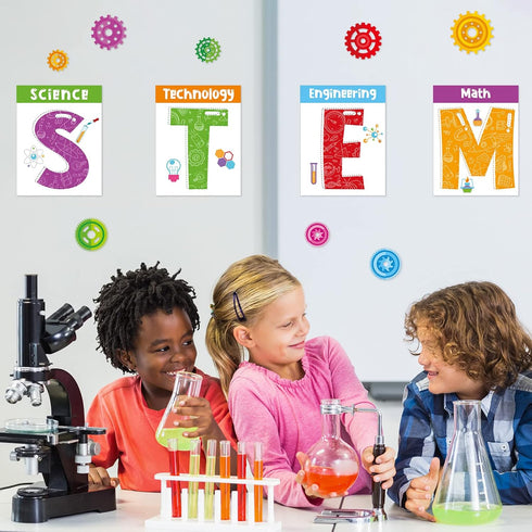 Zonon 40 Pcs Stem Science Bulletin Board Set - Scientist Posters and Gear Shaped Cutouts