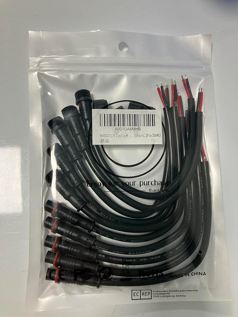 2 Pin Electrical Connector, 20AWG IP68 Male Female Plug LED Connectors with 20CM Cable for Outdoor LED Strip Lights (5