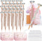 Yeaqee 91 Pcs Bridal Shower Diamond Pen Set, 31 Wedding Crystal Pens, 30 Organza Bags, 30 Cards, Rose Gold