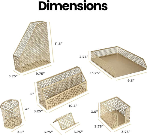 Gold Desk Accessories for Women Office, 6 Piece Gold Desk Set, Office Supplies Gold Organizer - Office Organization Set