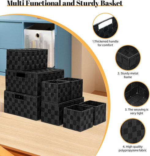 Woven Storage Box Basket Bin Container, Small Woven Basket Cube Organizer for Closet, Shelf, Dresser, Drawer, Bedroom,