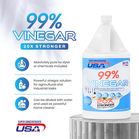 Super Concentrated USA (99 Pure Vinegar - Industrial Cleaning Vinegar One Gallon)