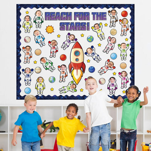 Outer Space Bulletin Board Set - Space Themed Classroom Decoration, Planet, Astronaut, Spacecraft DIY Photo Craft Cutout
