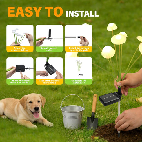 SEEWELUMI 2Pack Solar Garden Lights Outdoor, Solar Lights Garden Decor, Swaying Mushroom Lights Waterproof for Yard
